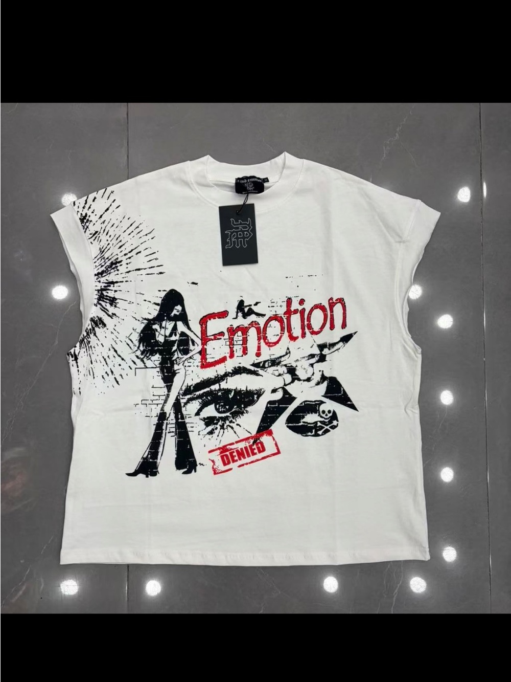 Mixed emotion White Graphic Tank Top — Emotion Denied Print